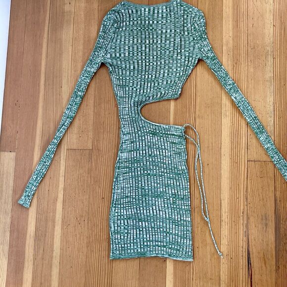 Aya Muse Cut Out Waist Long Sleeve Ribbed Mini Dress Heather Green Size S/2-4 - Picture 6 of 9
